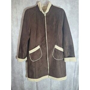 Old Navy Chocolate Brown Faux Suede Y2K Penny Lane Coat Women's L Sherpa Lined